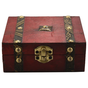 Vintage Wooden Treasure Chest Storage Box Lock Organizer Case Mini Small