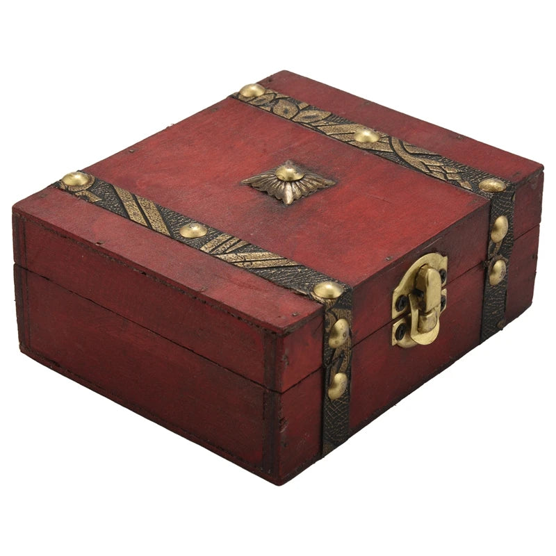 Vintage Wooden Treasure Chest Storage Box Lock Organizer Case Mini Small