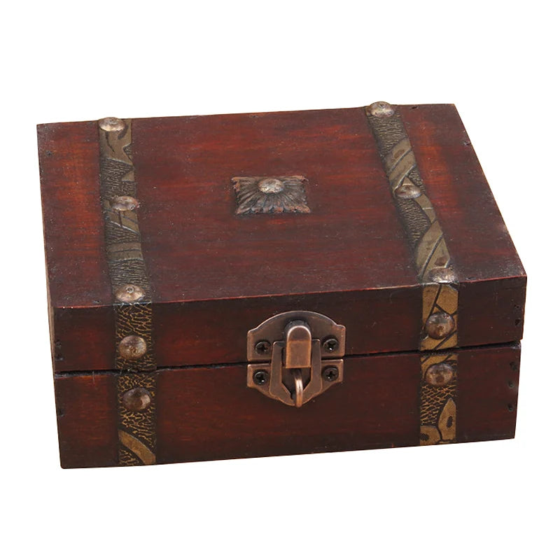 Vintage Wooden Treasure Chest Storage Box Lock Organizer Case Foldable