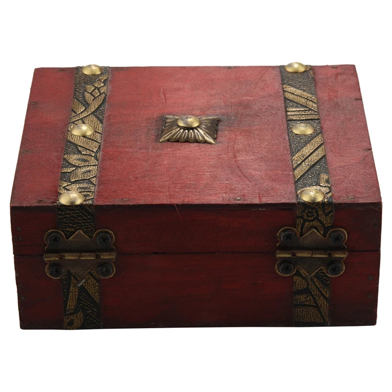 Vintage Wooden Treasure Chest Storage Box Lock Organizer Case Mini Small
