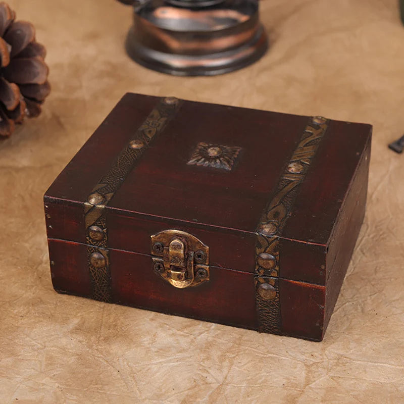Vintage Wooden Treasure Chest Storage Box Lock Organizer Case Foldable