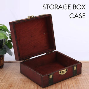 Vintage Wooden Treasure Chest Storage Box Lock Organizer Case Mini Small