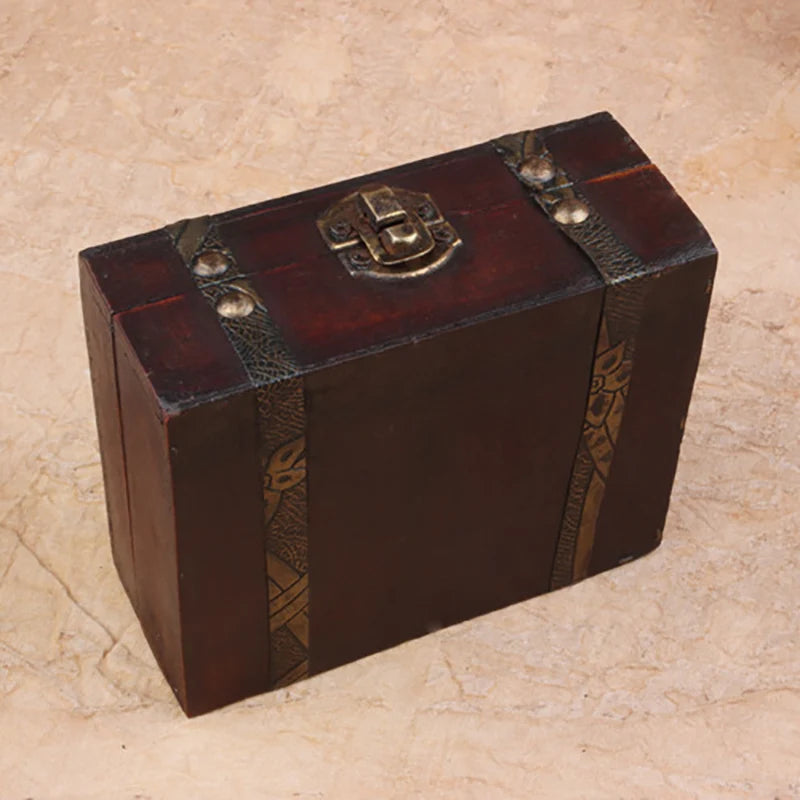 Vintage Wooden Treasure Chest Storage Box Lock Organizer Case Foldable