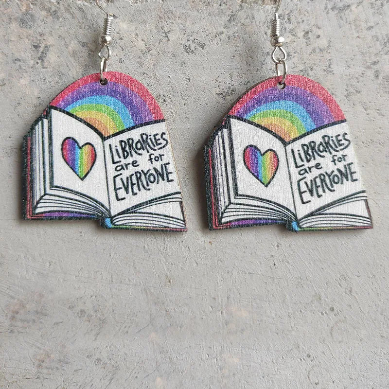 Vintage Wooden Wizard Book Earrings for Women