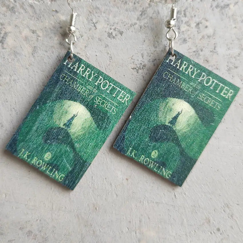 Vintage Wooden Wizard Book Earrings for Women