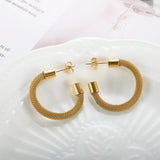 Vintage Woven Mesh C Shape Hoop Earrings Waterproof 18K Plated