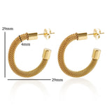 Vintage Woven Mesh C Shape Hoop Earrings Waterproof 18K Plated