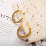 Vintage Woven Mesh C Shape Hoop Earrings Waterproof 18K Plated