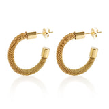 Vintage Woven Mesh C Shape Hoop Earrings Waterproof 18K Plated