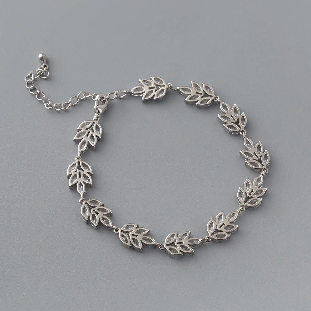 Vintage Zircon Leaf Bracelet Charm Bridesmaid Wedding Crystal Chain