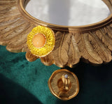 Vintage Enamel Orange Sun Flower Court Earrings for Women Large Earclip