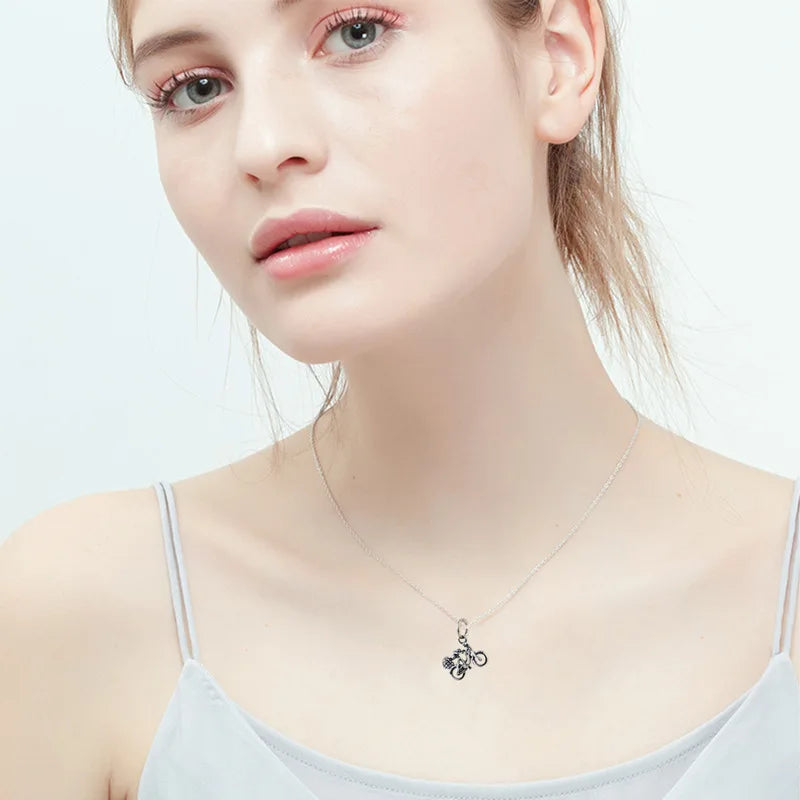 Vintage 925 Silver Bike Pendant Necklace for Friend