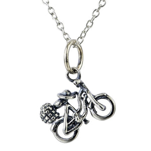 Vintage 925 Silver Bike Pendant Necklace for Friend
