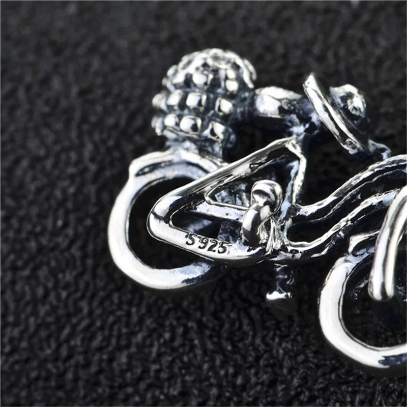 Vintage 925 Silver Bike Pendant Necklace for Friend