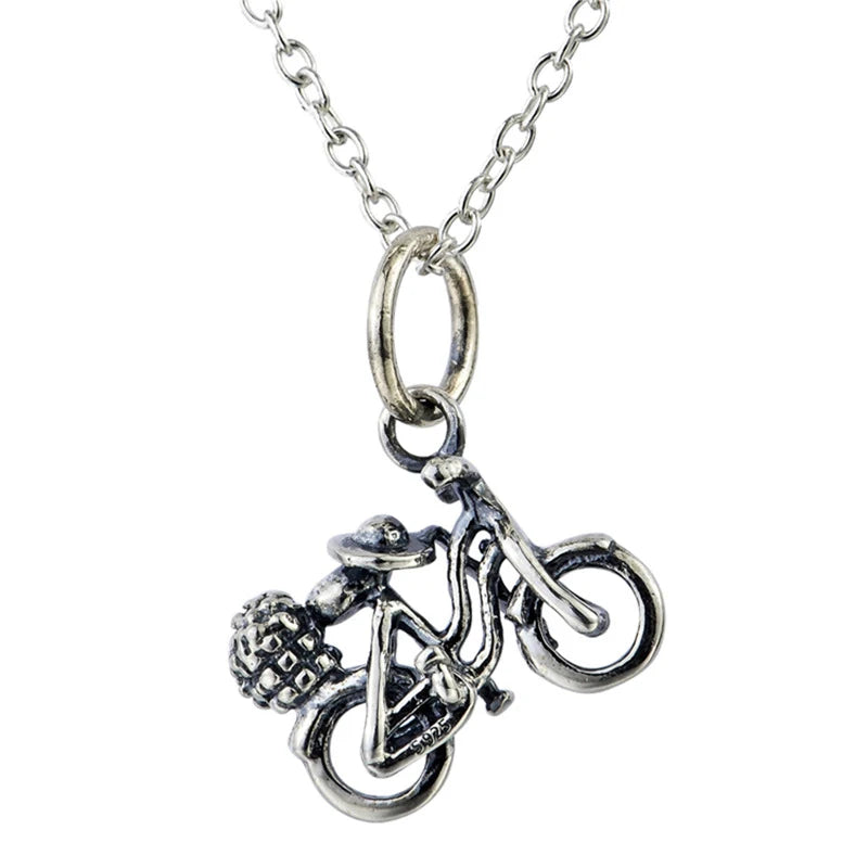 Vintage 925 Silver Bike Pendant Necklace for Friend
