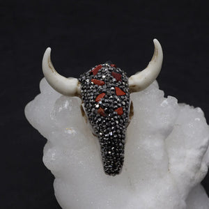 Vintage Bull Head Pendant with Amethyst Lapis Lazuli Natural Stone