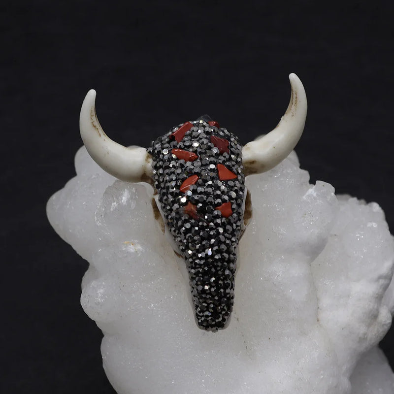 Vintage Bull Head Pendant with Amethyst Lapis Lazuli Natural Stone
