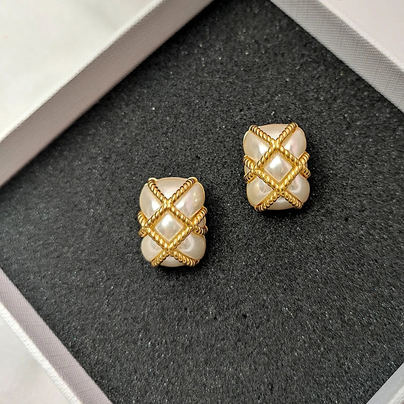Square Baroque Pearl Stud Earrings for Women