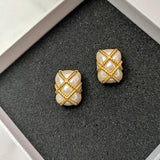 Square Baroque Pearl Stud Earrings for Women