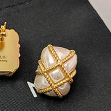 Square Baroque Pearl Stud Earrings for Women