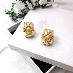 Square Baroque Pearl Stud Earrings for Women