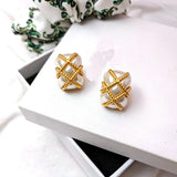 Square Baroque Pearl Stud Earrings for Women