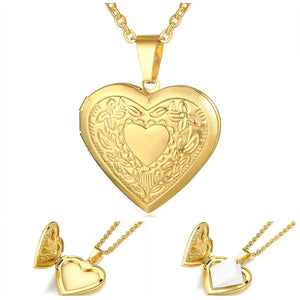 Vintage Heart Locket Pendant Necklace 18k Stainless Steel Jewelry