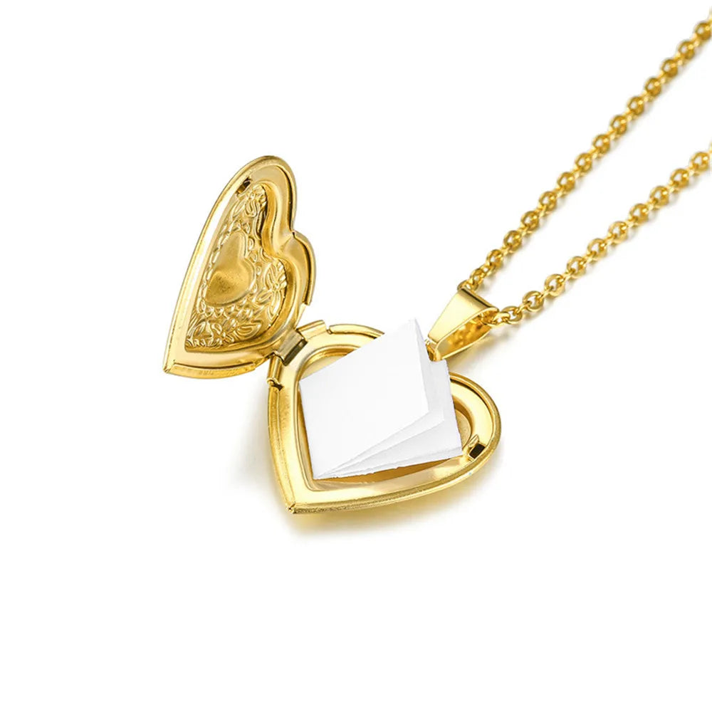 Vintage Heart Locket Pendant Necklace 18k Stainless Steel Jewelry