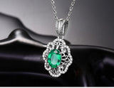 Vintage Carving Crystal Emerald Gemstones Diamonds Pendant Necklace