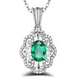 Vintage Carving Crystal Emerald Gemstones Diamonds Pendant Necklace