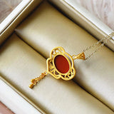 Vintage Dragonfly Agate Drop Pendant Necklace 18k Jewelry