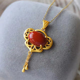 Vintage Dragonfly Agate Drop Pendant Necklace 18k Jewelry