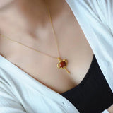 Vintage Dragonfly Agate Drop Pendant Necklace 18k Jewelry