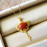 Vintage Dragonfly Agate Drop Pendant Necklace 18k Jewelry