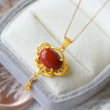 Vintage Dragonfly Agate Drop Pendant Necklace 18k Jewelry