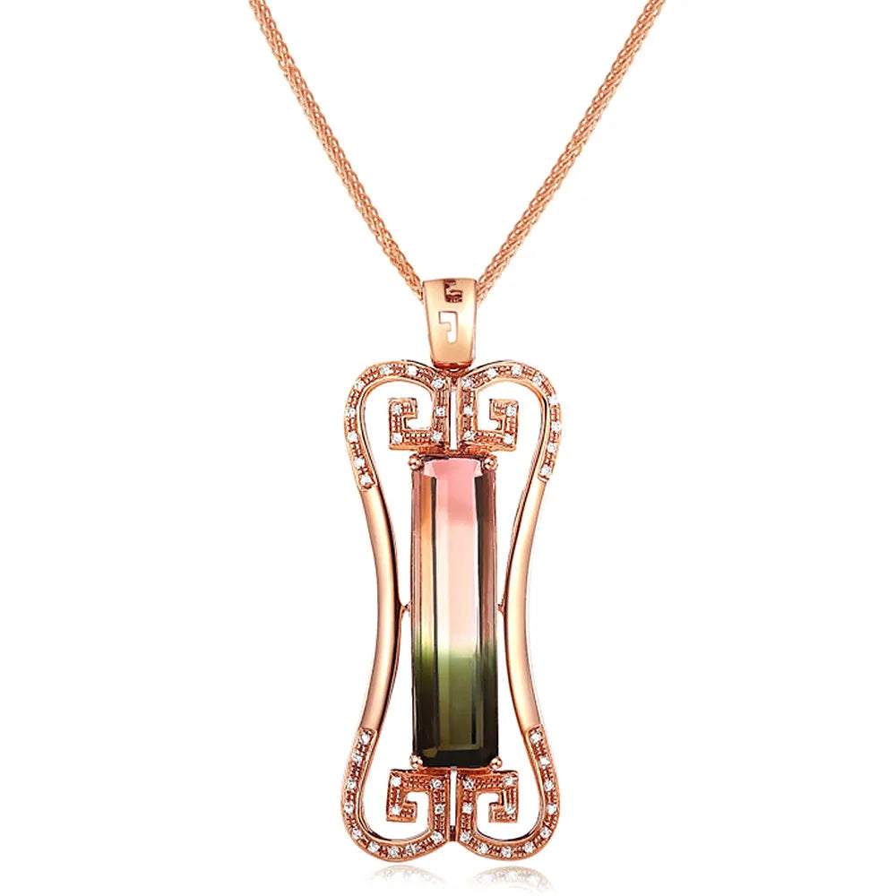Vintage Carving Crystal Tourmaline Pendant Necklace