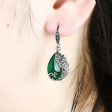 Vintage Red Jade Ruby Gemstones Drop Earrings Thai Silver Jewelry