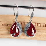 Vintage Red Jade Ruby Gemstones Drop Earrings Thai Silver Jewelry