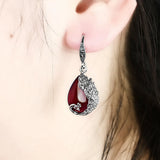 Vintage Red Jade Ruby Gemstones Drop Earrings Thai Silver Jewelry