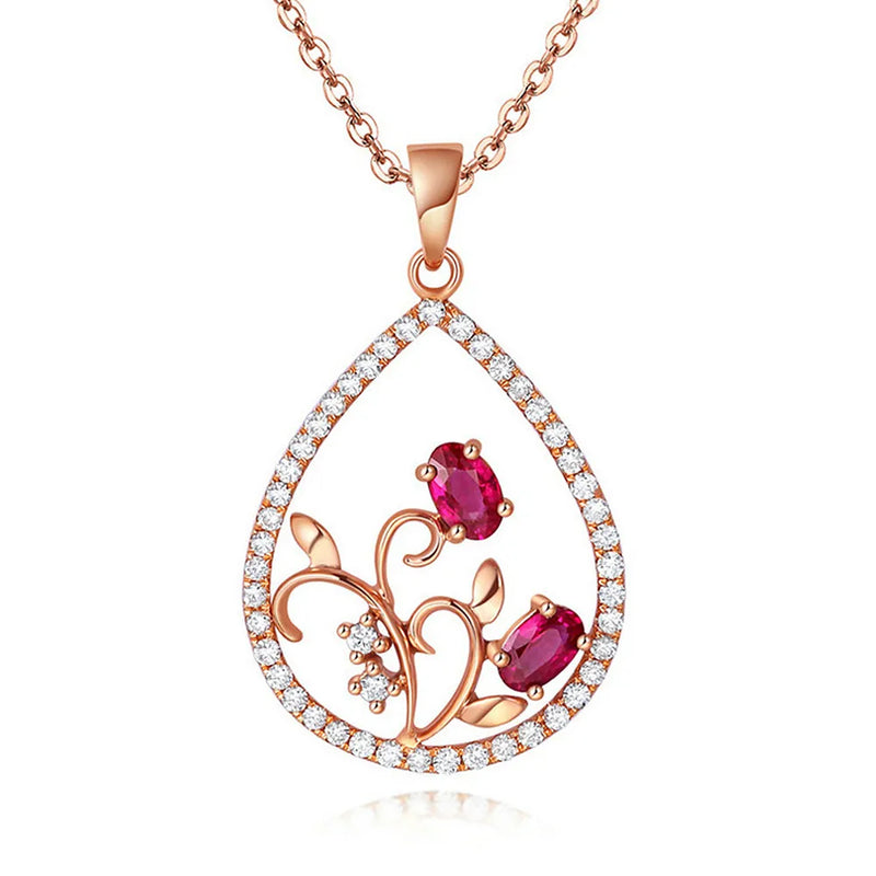 Vintage Ruby Gemstone Diamond Pendant Necklace Red Crystal Choker Jewelry