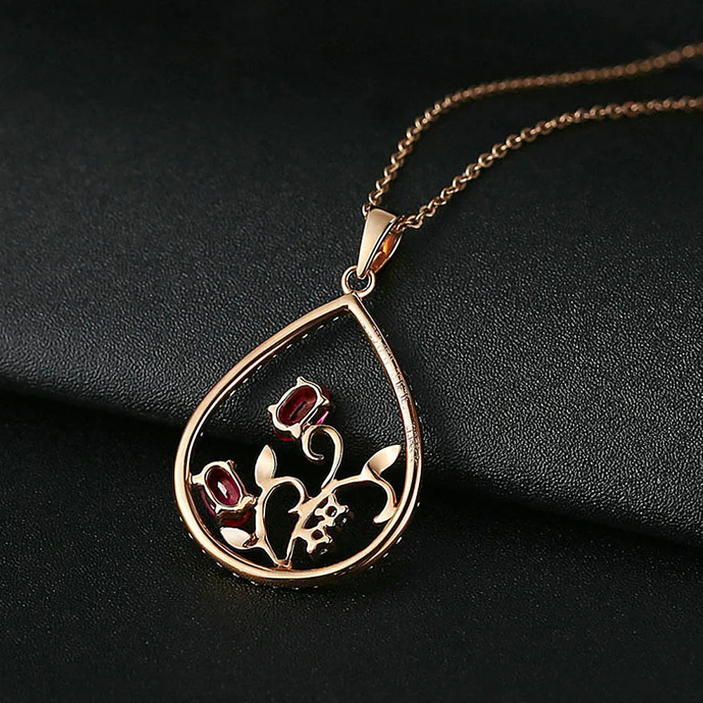 Vintage Ruby Gemstone Diamond Pendant Necklace Red Crystal Choker Jewelry