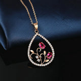 Vintage Ruby Gemstone Diamond Pendant Necklace Red Crystal Choker Jewelry