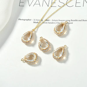 Copper Plated Zircon Crystal Water Drop Pendant DIY Earring Necklace Accessories