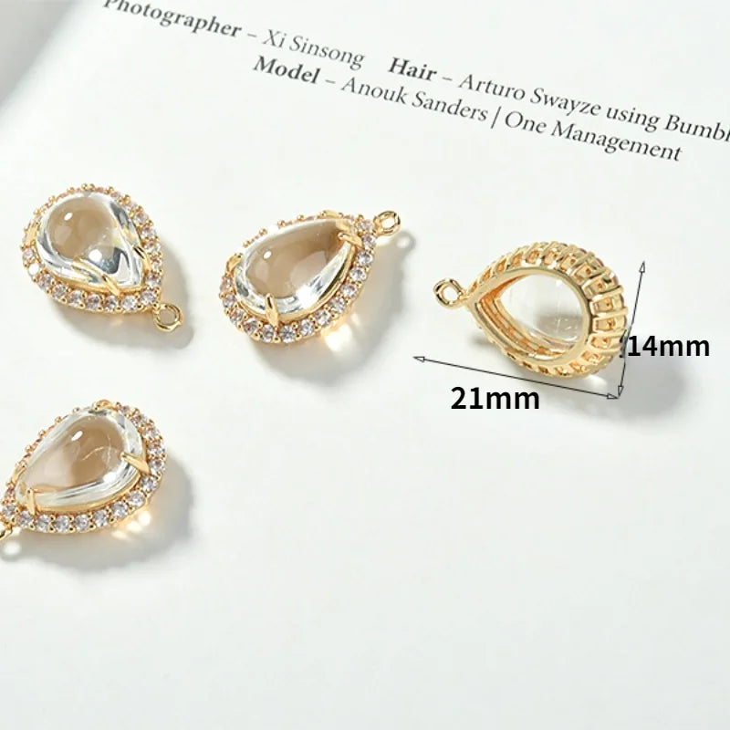 Copper Plated Zircon Crystal Water Drop Pendant DIY Earring Necklace Accessories