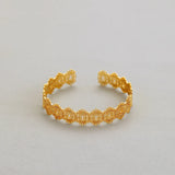 Vintage Court Golden Hollow Lace Bracelet Sun Flower Opening Adjustable Cuff