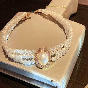 Vintage Pearl Diamond Necklace, Court Design, Personality Neck Chain
