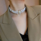 Vintage Pearl Diamond Necklace, Court Design, Personality Neck Chain