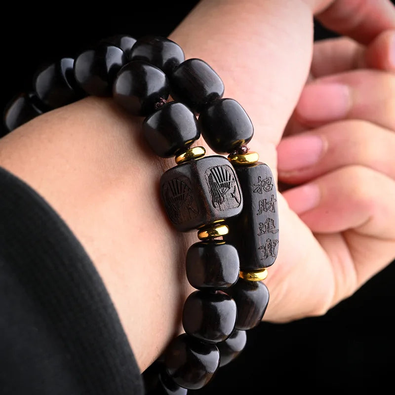 Vintage Ebony Bracelet African Red Sandalwood Buddha Beads Jewelry