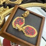 Vintage Enamel Drip Oil Hand-Drawn Branch Oval Lace Earrings French Middle Ages