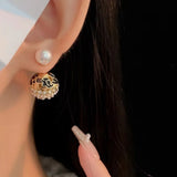 Vintage Enamel Earrings Sparkling Zircon Pearl Jewelry